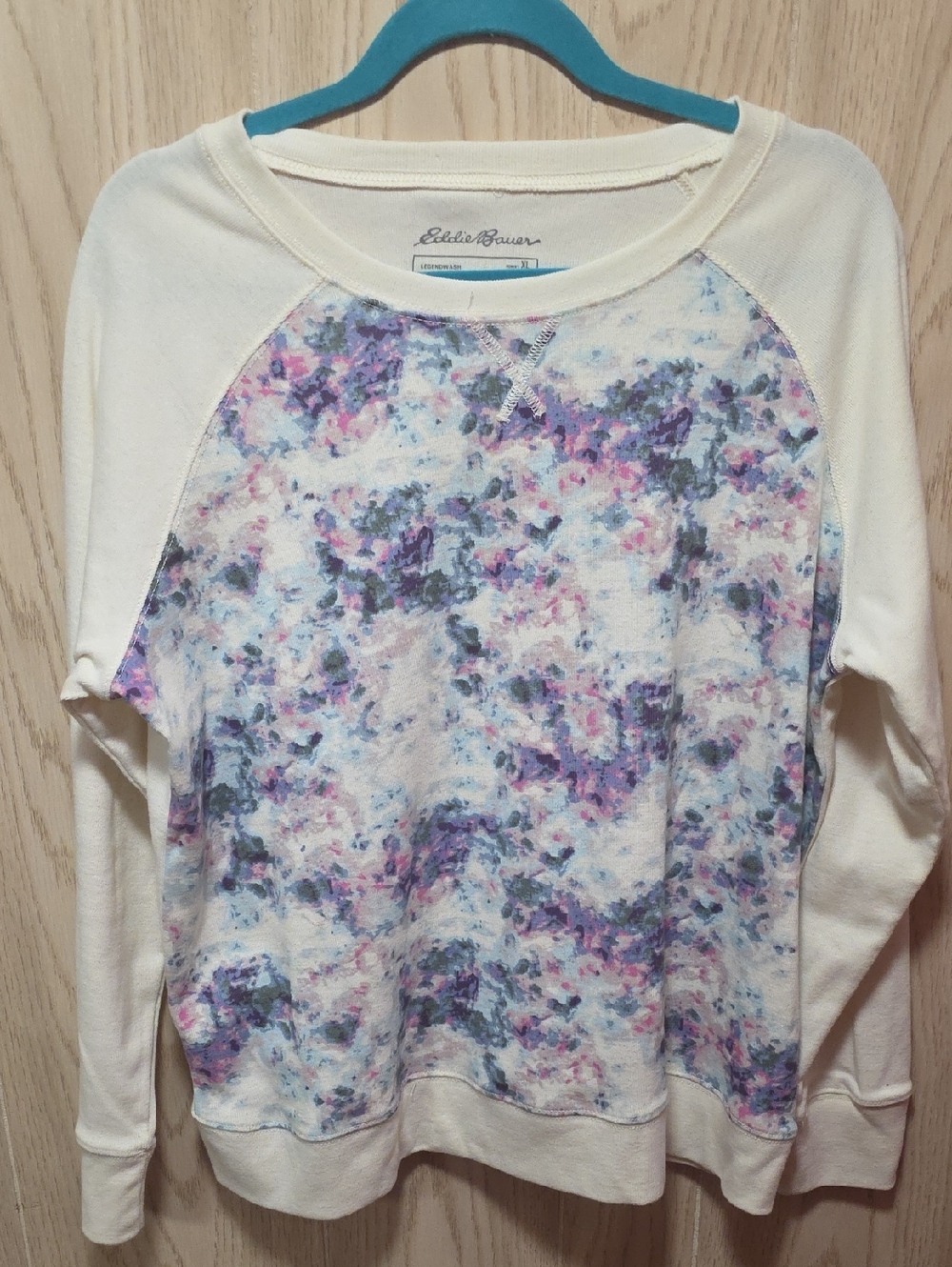 Eddie Bauer Cream Raglan Sweatshirt with Pastel Floral Print